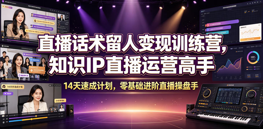 直播话术留人变现训练营,知识IP直播运营高手,14天速成计划,零基础进阶直播操盘手-网赚副业网