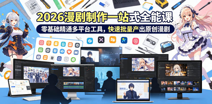 2026 AI漫剧制作一站式全能课，零基础精通多平台工具，快速批量产出原创漫剧-网赚副业网