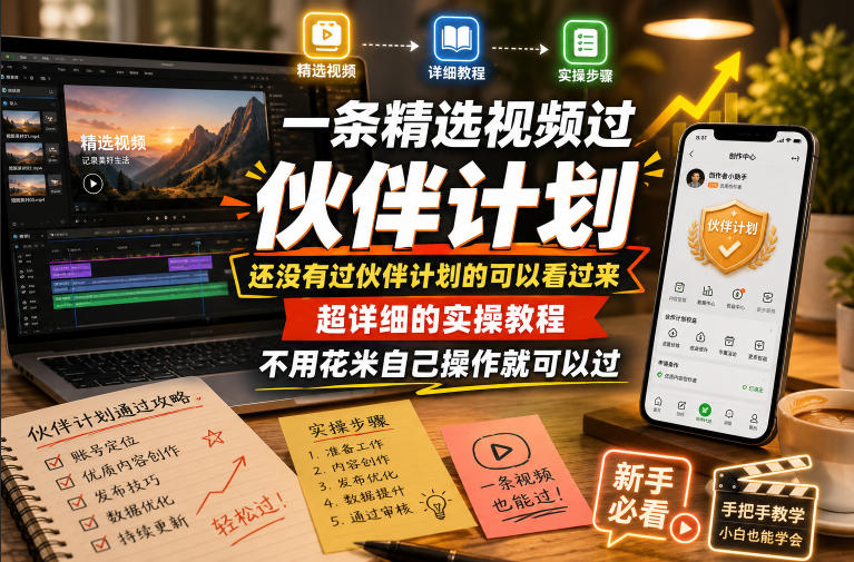一条精选视频过伙伴计划,还没有过伙伴计划的可以看过来,超详细的实操教程,不用花米自己操作就可以过-网赚副业网