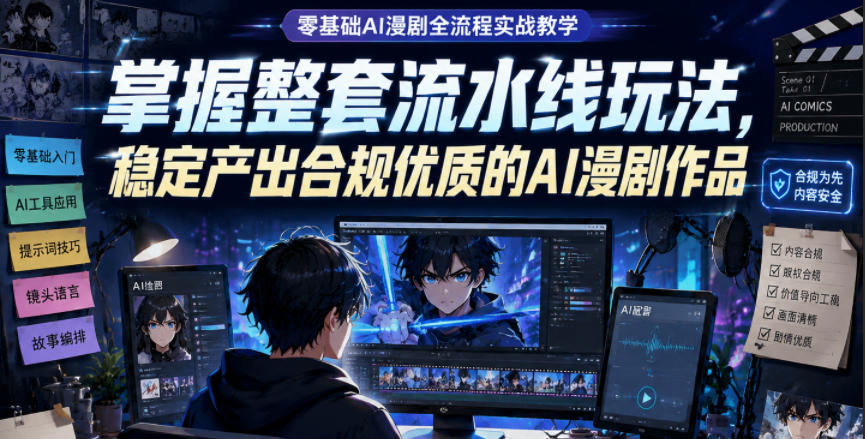 零基础AI漫剧全流程实战教学,掌握整套流水线玩法,稳定产出合规优质的AI漫剧作品-网赚副业网