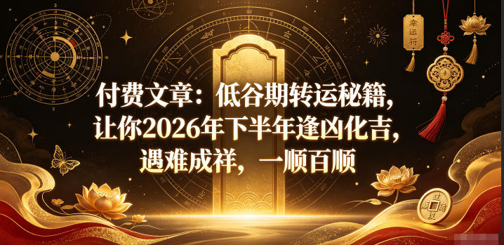 付费文章:低谷期转运秘籍,让你2026年下半年逢凶化吉,遇难成祥,一顺百顺-网赚副业网