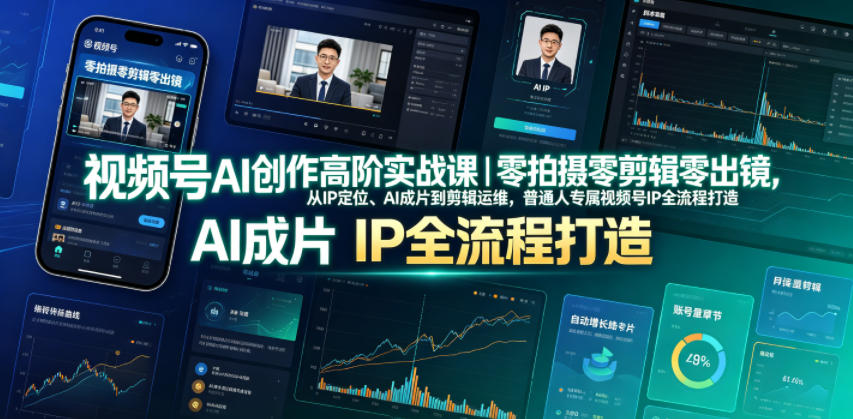 视频号AI创作高阶实战课|零拍摄零剪辑零出镜,从IP定位、AI成片到剪辑运维,普通人专属视频号IP全流程打造-网赚副业网