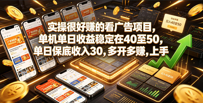 实操很好賺的看广告项目,单机单日收益稳定在40至50,单日保底收入30,多开多賺,上手就能变现【揭秘】-网赚副业网