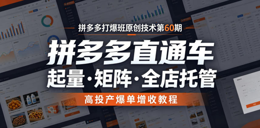 拼多多打爆班原创技术第60期,拼多多直通车,起量・矩阵・全店托管,高投产爆单增收教程-网赚副业网