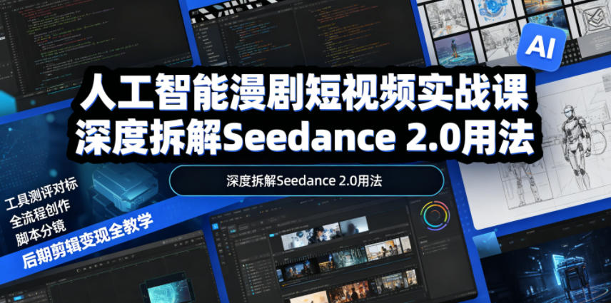人工智能漫剧短视频实战课,深度拆解Seedance 2.0用法,工具测评对标+全流程创作+脚本分镜+后期剪辑变现全教学-网赚副业网