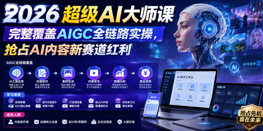 2026超级AI大师课,完整覆盖AIGC全链路实操,抢占AI内容新赛道红利-网赚副业网