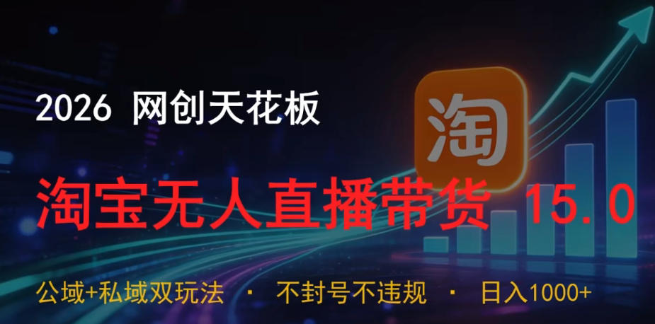 2026网创天花板,淘宝无人直播带货15.0,公域+私域双玩法,日入1k+,不违规不封号【揭秘】-网赚副业网