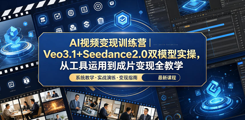 AI视频变现训练营|Veo3.1+Seedance2.0双模型实操,从工具运用到成片变现全教学-网赚副业网