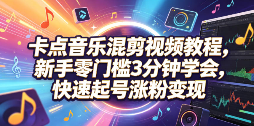 卡点音乐混剪视频教程,新手零门槛3分钟学会,快速起号涨粉变现-网赚副业网