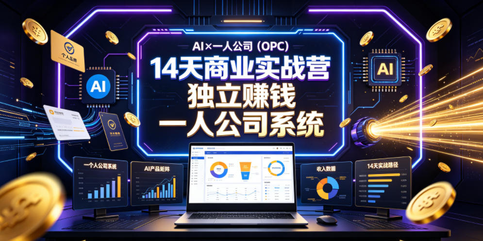 AI×一人公司(OPC)14天商业实战营,用AI帮你搭建一个属于你自己的、能独立賺钱的一人公司系统-网赚副业网