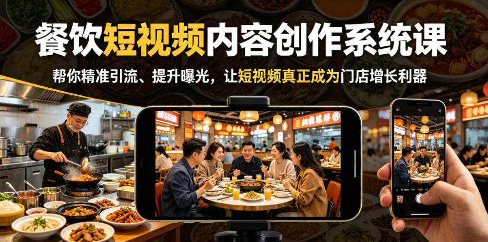餐饮短视频内容创作系统课,帮你精准引流、提升曝光,让短视频真正成为门店增长利器-网赚副业网