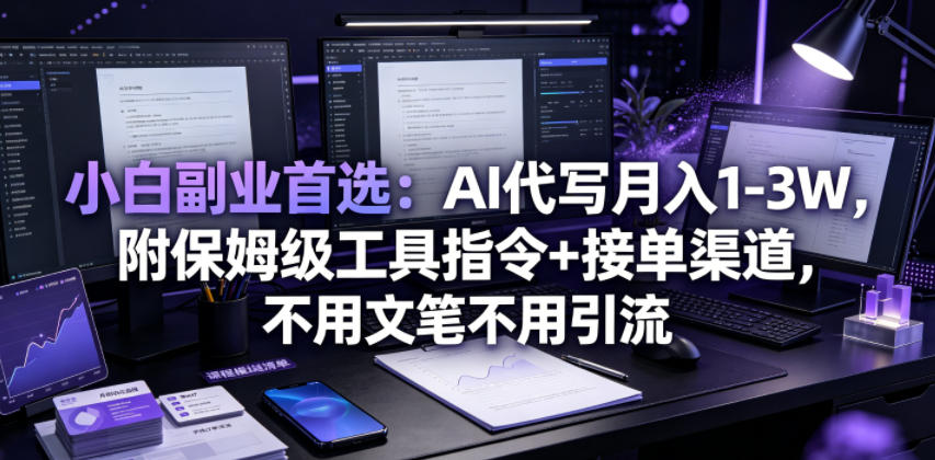 小白副业首选:AI代写月入1-3W,附保姆级工具指令+接单渠道,不用文笔不用引流【揭秘】-网赚副业网