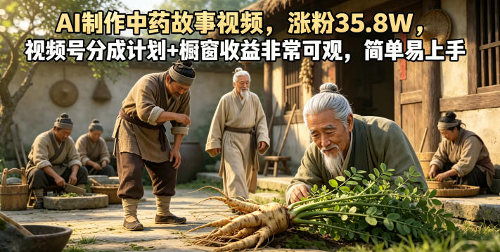 AI制作中药故事视频,涨粉35.8W,视频号分成计划+橱窗收益非常可观,简单易上手-网赚副业网