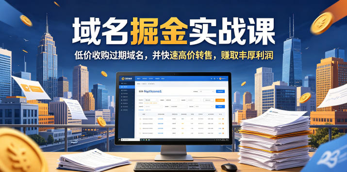 域名交易掘金实战课,低价收购过期域名,并快速高价转售,賺取丰厚利润【原创双语字幕】-网赚副业网