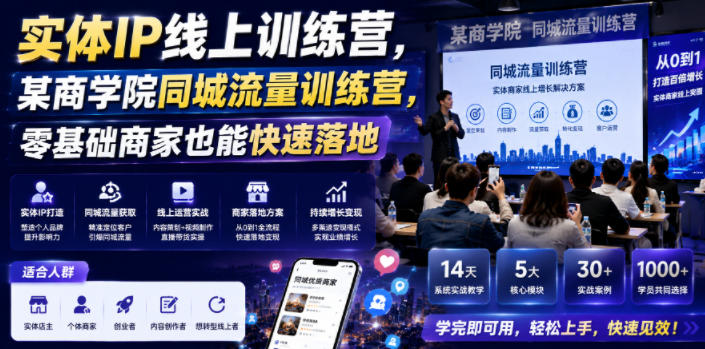 实体IP线上训练营,某商学院同城流量训练营,零基础商家也能快速落地-网赚副业网