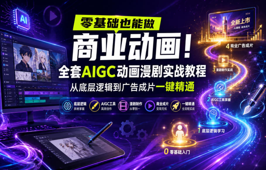 零基础也能做商业动画!全套AIGC动画漫剧实战教程,从底层逻辑到广告成片一键精通-网赚副业网