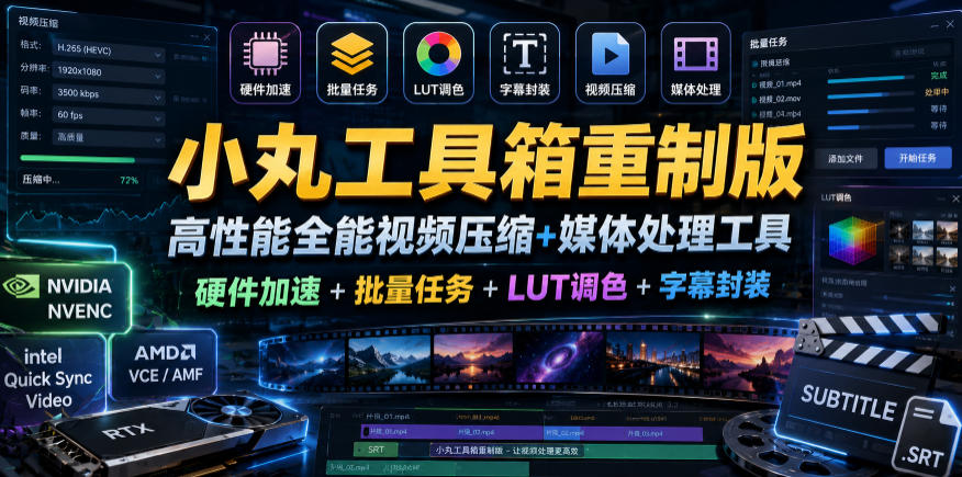 小丸工具箱重制版–高性能全能视频压缩+媒体处理工具｜硬件加速+批量任务+LUT调色+字幕封装-网赚副业网