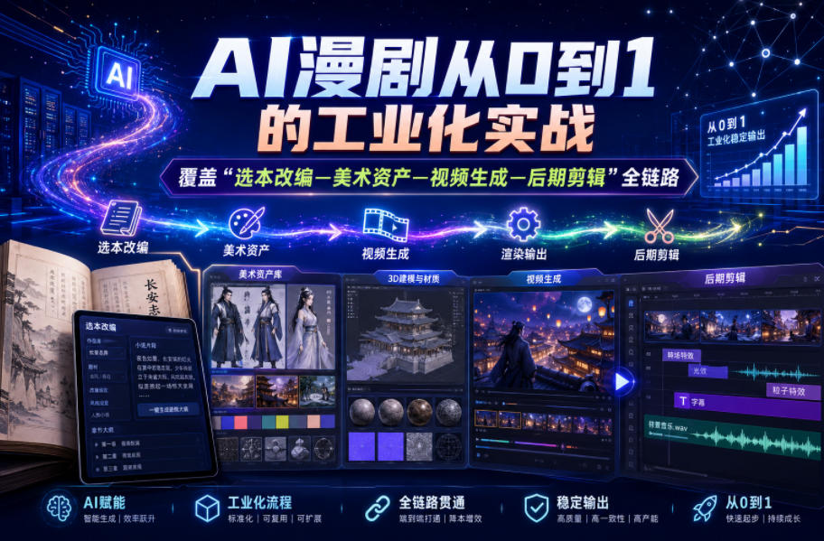 AI漫剧从0到1的工业化实战，覆盖“选本改编—美术资产—视频生成—后期剪辑”全链路（更新6月）-网赚副业网