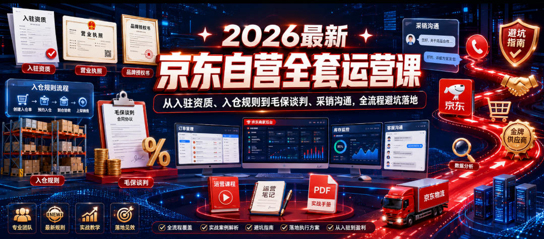 2026最新京东自营全套运营课，从入驻资质、入仓规则到毛保谈判、采销沟通，全流程避坑落地-网赚副业网