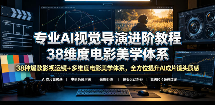 专业AI视觉导演进阶教程,38种爆款影视运镜+多维度电影美学体系,全方位提升AI成片高级感与镜头质感-网赚副业网