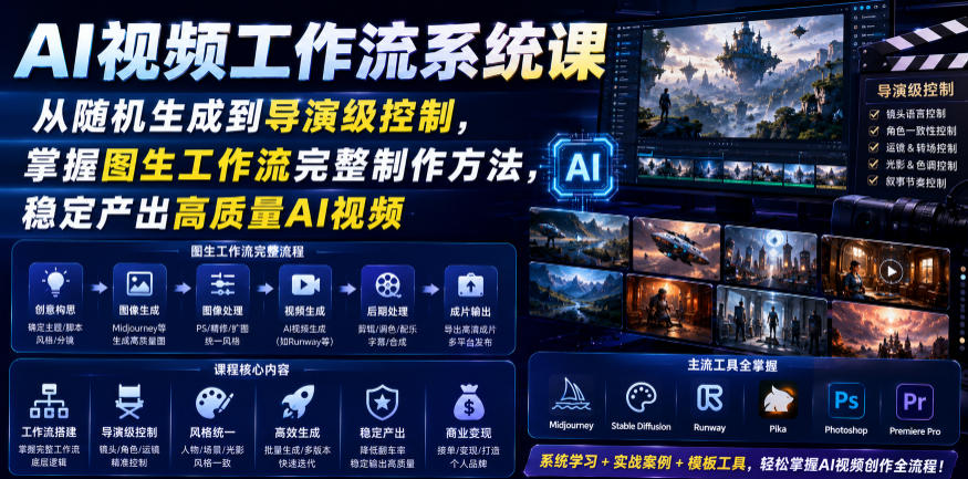 AI视频工作流系统课,从随机生成到导演级控制,掌握图生工作流完整制作方法,稳定产出高质量AI视频-网赚副业网