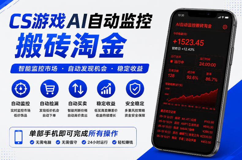 CS游戏AI自动监控搬砖淘金，稳定运行多年，支持任何形式验证，日入300+【揭秘】-网赚副业网