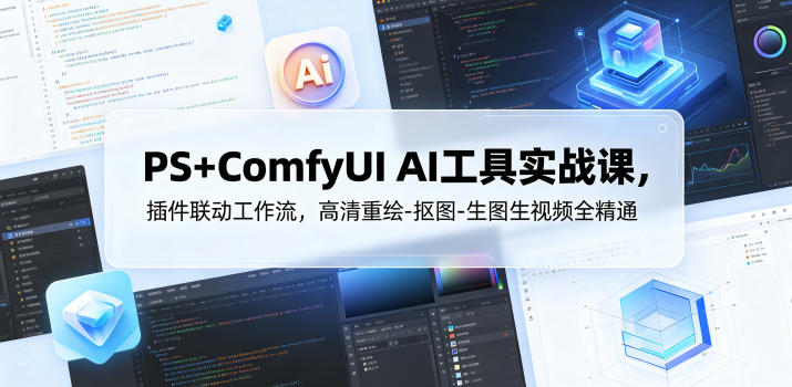 PS+ComfyUI AI工具实战课,插件联动工作流,高清重绘-抠图-生图生视频全精通-网赚副业网