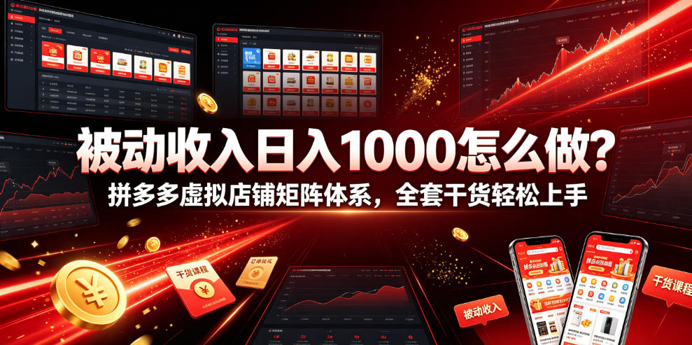 被动收入日入1000怎么做?拼多多虚拟店铺矩阵体系,全套干货轻松上手【揭秘】-网赚副业网