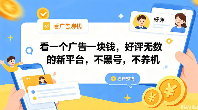 看一个广告一块钱，好评无数的新平台，不黑号，不养机，一撸几十块钱还是不错的【揭秘】-网赚副业网