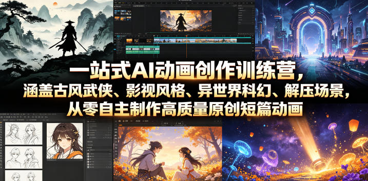 一站式AI动画创作训练营,涵盖古风武侠、影视风格、异世界科幻、解压场景,从零自主制作高质量原创短篇动画-网赚副业网
