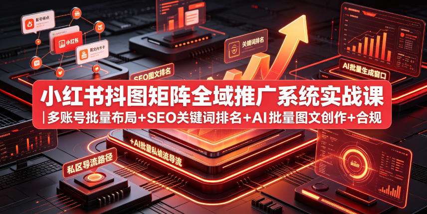 小红书抖图矩阵全域推广系统实战课|多账号批量布局+SEO关键词排名+AI批量图文创作+合规私域导流完整落地教程-网赚副业网