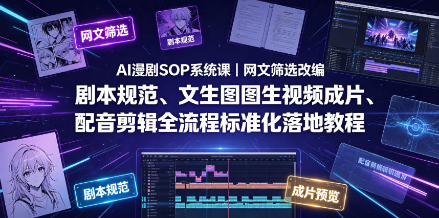 AI漫剧SOP系统课|网文筛选改编、剧本规范、文生图图生视频成片、配音剪辑全流程标准化落地教程-网赚副业网