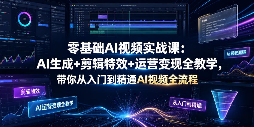 零基础AI视频实战课:AI生成+剪辑特效+运营变现全教学,带你从入门到精通AI视频全流程-网赚副业网