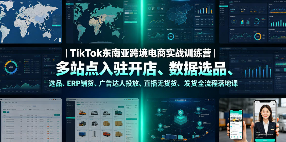 TikTok东南亚跨境电商实战训练营|多站点入驻开店、数据选品、ERP铺货、广告达人投放、直播无货源发货全流程落地课-网赚副业网