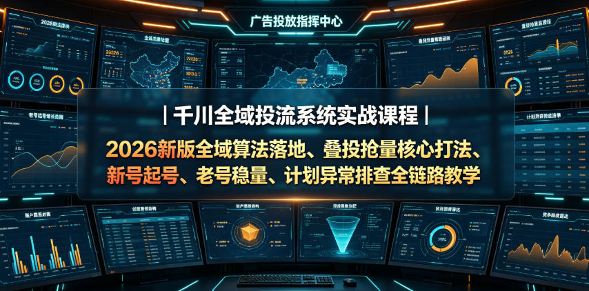 千川全域投流系统实战课程|2026新版全域算法落地、叠投抢量核心打法、新号起号、老号稳量、计划异常排查全链路教学-网赚副业网