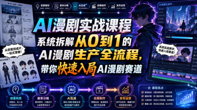 AI漫剧实战课程,系统拆解从0到1的AI漫剧生产全流程,带你快速入局AI漫剧赛道-网赚副业网