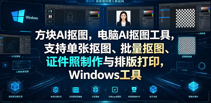 方块AI抠图,电脑AI抠图工具,支持单张抠图、批量抠图、证件照制作与排版打印,Windows工具-网赚副业网