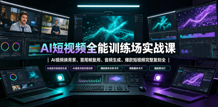 AI短视频全能训练场实战课|AI视频换背景、首尾帧复用、音频生成、爆款短视频完整复刻全套实操教学-网赚副业网