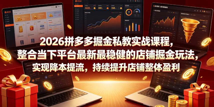 2026拼多多掘金私教实战课程,整合当下平台最新最稳健的店铺掘金玩法,实现降本提流,持续提升店铺整体盈利-网赚副业网
