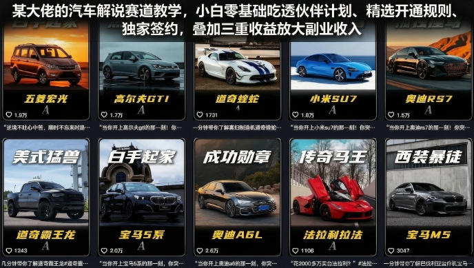 某大佬的汽车解说赛道教学,小白零基础吃透伙伴计划、精选开通规则、独家签约,叠加三重收益放大副业收入-网赚副业网