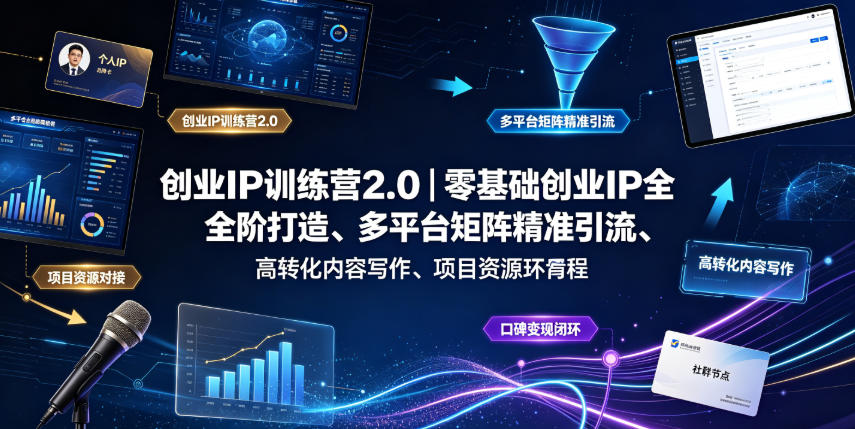 创业IP训练营2.0|零基础创业IP全阶打造、多平台矩阵精准引流、高转化内容写作、项目资源对接与口碑变现闭环课程-网赚副业网