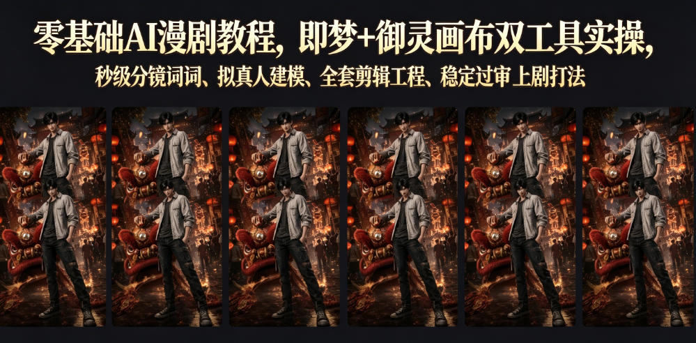 零基础AI漫剧教程,即梦+御灵画布双工具实操,秒级分镜提示词、拟真人建模、全套剪辑工程、稳定过审上剧打法-网赚副业网