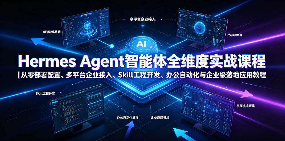 Hermes Agent智能体全维度实战课程|从零部署配置、多平台企业接入、Skill工程开发、办公自动化与企业级落地应用教程-网赚副业网