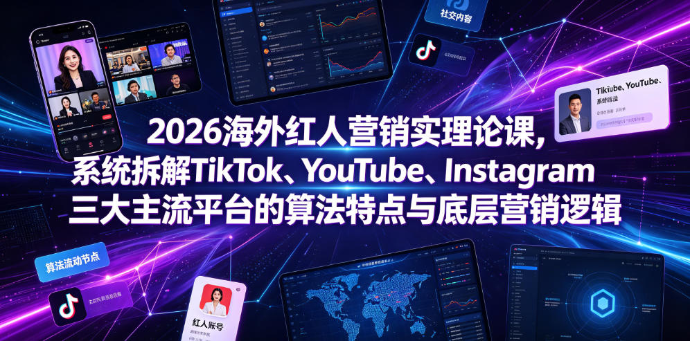 2026海外红人营销实理论课,系统拆解TikTok、YouTube、Instagram三大主流平台的算法特点与底层营销逻辑-网赚副业网