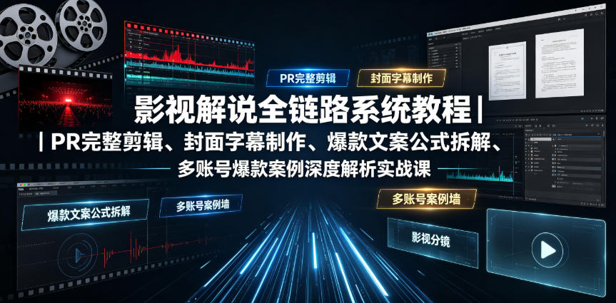 影视解说全链路系统教程|PR完整剪辑、封面字幕制作、爆款文案公式拆解、多账号爆款案例深度解析实战课-网赚副业网