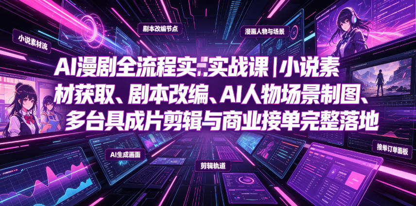 AI漫剧全流程实战课|小说素材获取、剧本改编、AI人物场景制图、多工具成片剪辑、平台付费变现与商业接单完整落地-网赚副业网