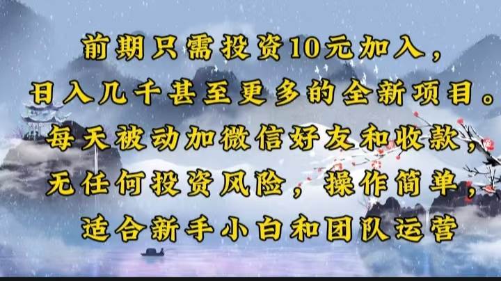 （14047期）前期只需投资10元加入，日入几千甚至更多的全新项目。每天被动加微信好...-网赚副业网