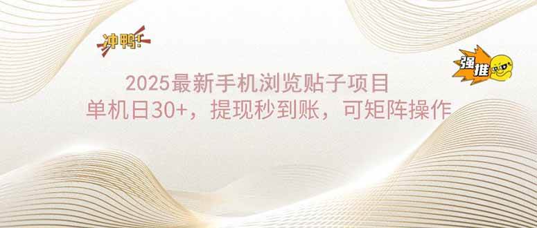 (14197期)2025手机浏览帖子单机日30+,提现秒到账,可矩阵操作-网赚副业网