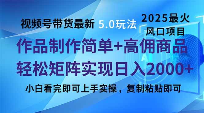 (14191期)视频号带货最新5.0玩法,作品制作简单,当天起号,复制粘贴,轻松矩阵...-网赚副业网