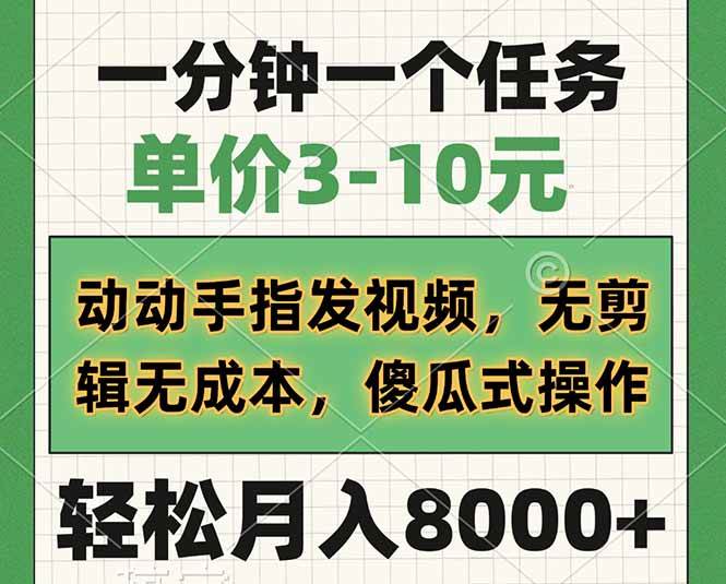 (14494期)一分钟一个任务,单价3-10元,动动手指发视频,无剪辑无成本,傻瓜式操...-网赚副业网